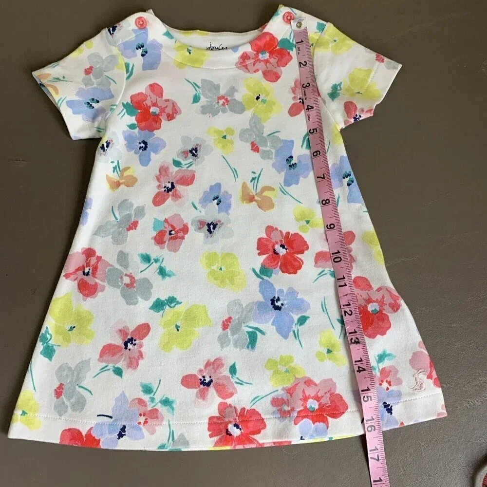Joules Short Sleeve Knit Dress Floral White Colorful Preppy Girls 9-12 Months - Picture 11 of 13